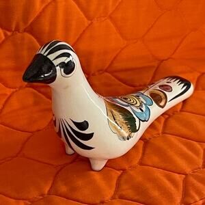 Vintage Mexican Tonala Pottery Bird Figurine: Spanish, Folk Art, Floral